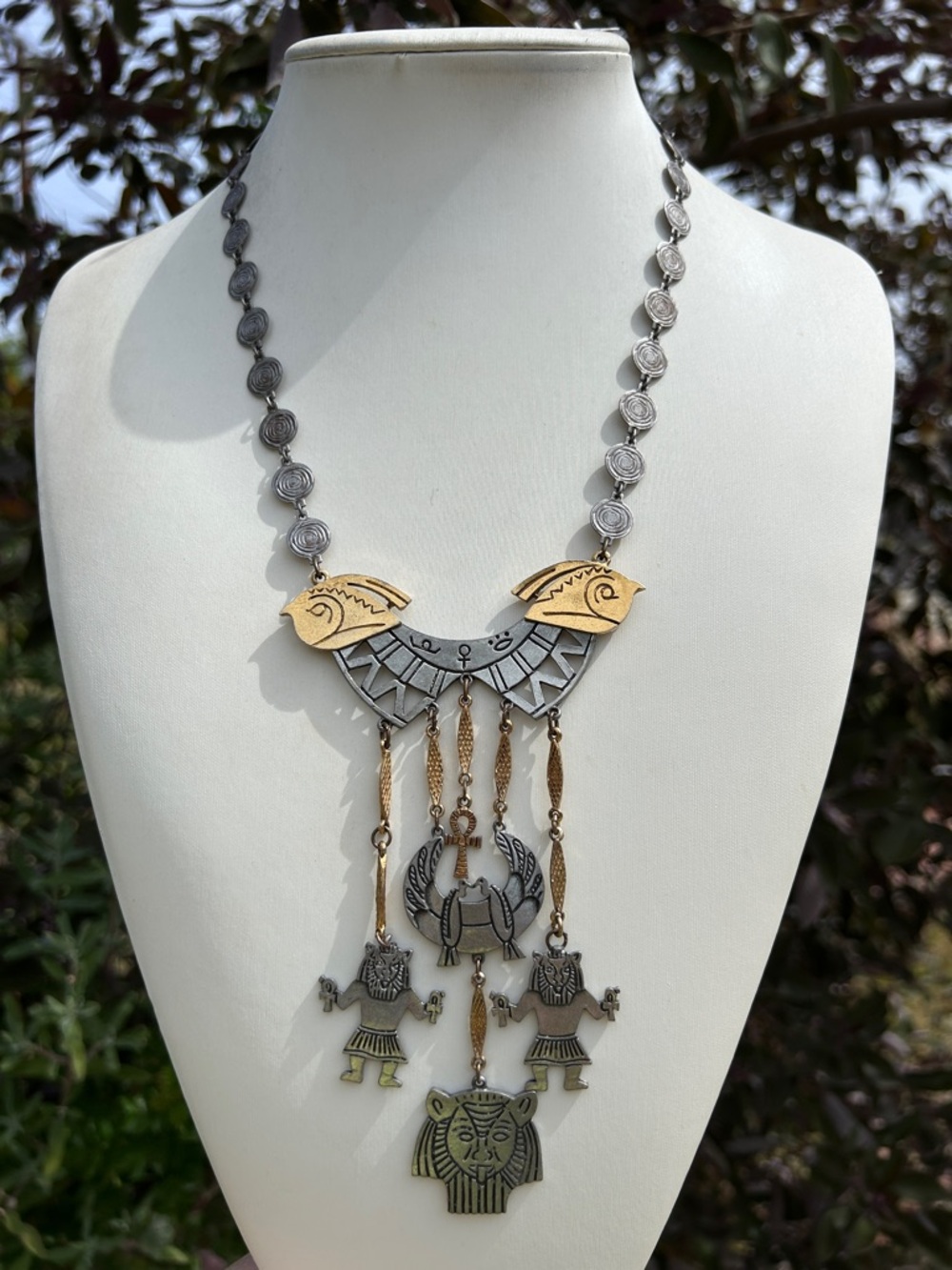 Vintage Arthur Pepper “Art” Egyptian Revival Mixed Metals Necklace